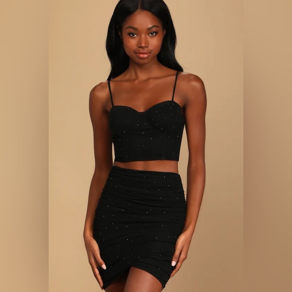Lulus 2 piece bodycon black rhinestone dress, NWOT, Size XL